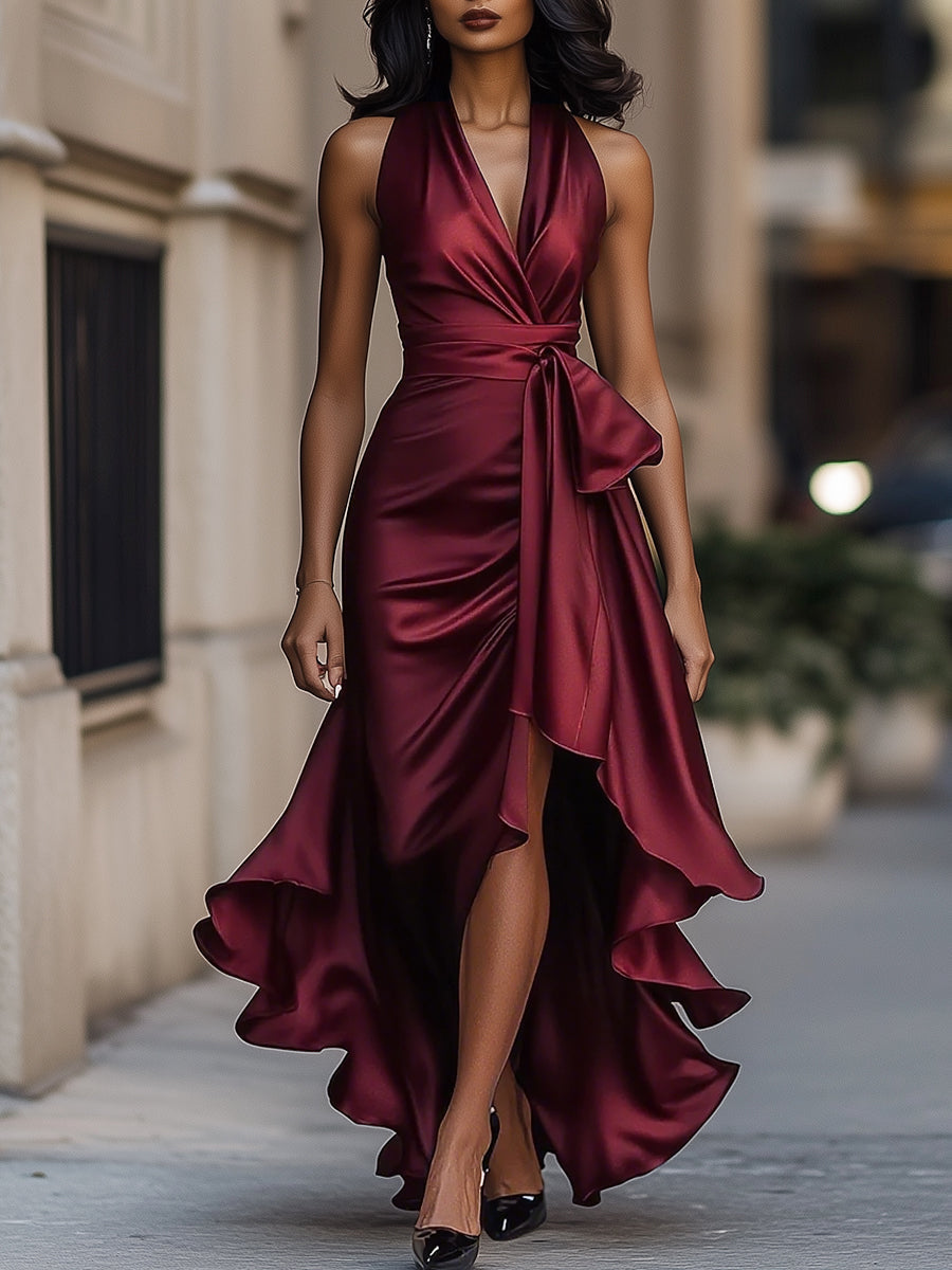 Image of Evelyn | Dames Mouwloze V-hals Overwrap Midi Jurk