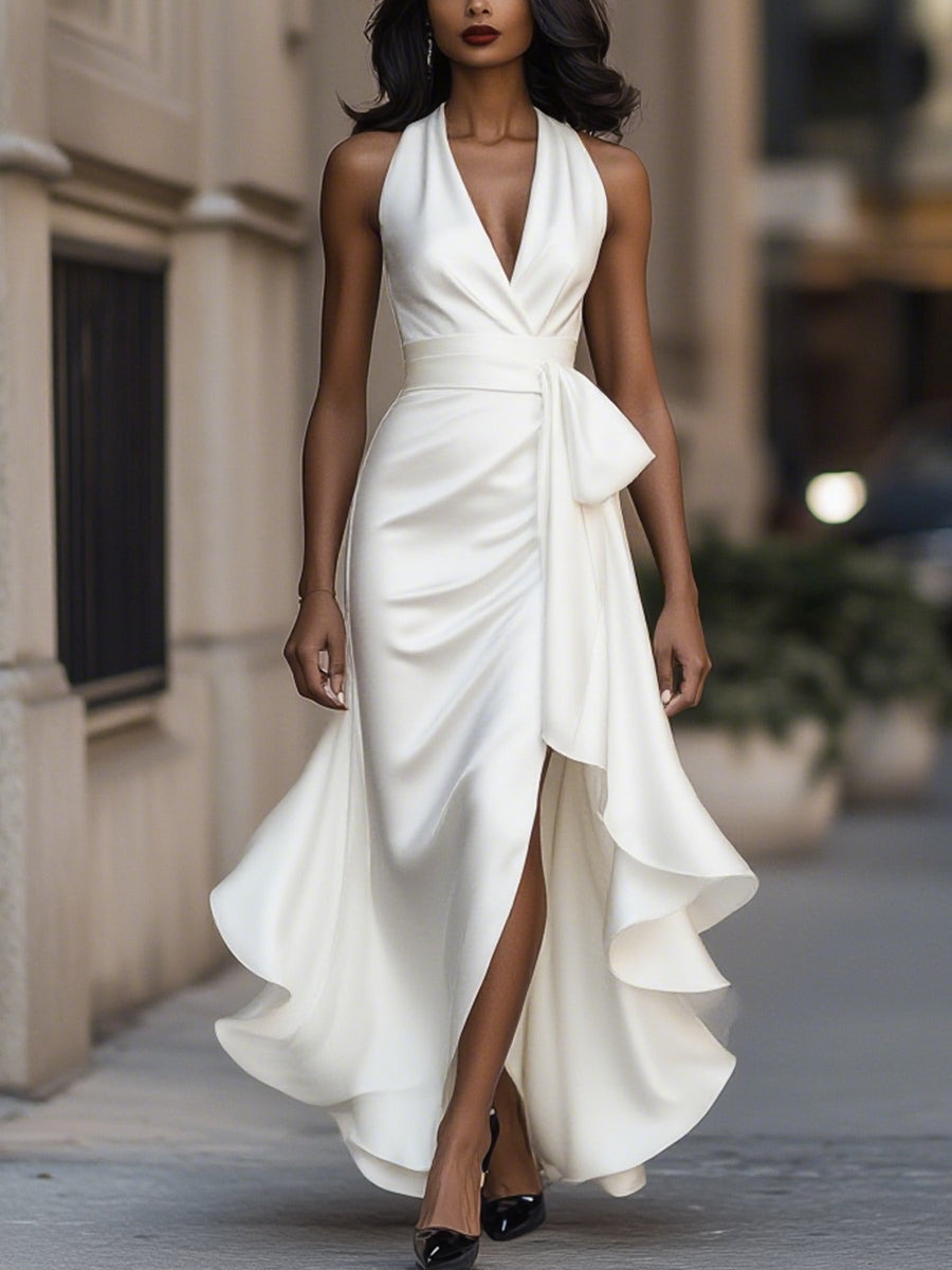 Image of Evelyn | Dames Mouwloze V-hals Overwrap Midi Jurk