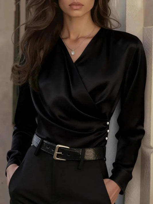 Evi | Dames Wikkel Lange Mouw V-Hals Blouse - Image 2