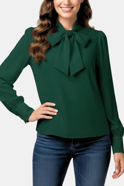 Image of Fenna | Dames Lange Mouw Blouse met Strik