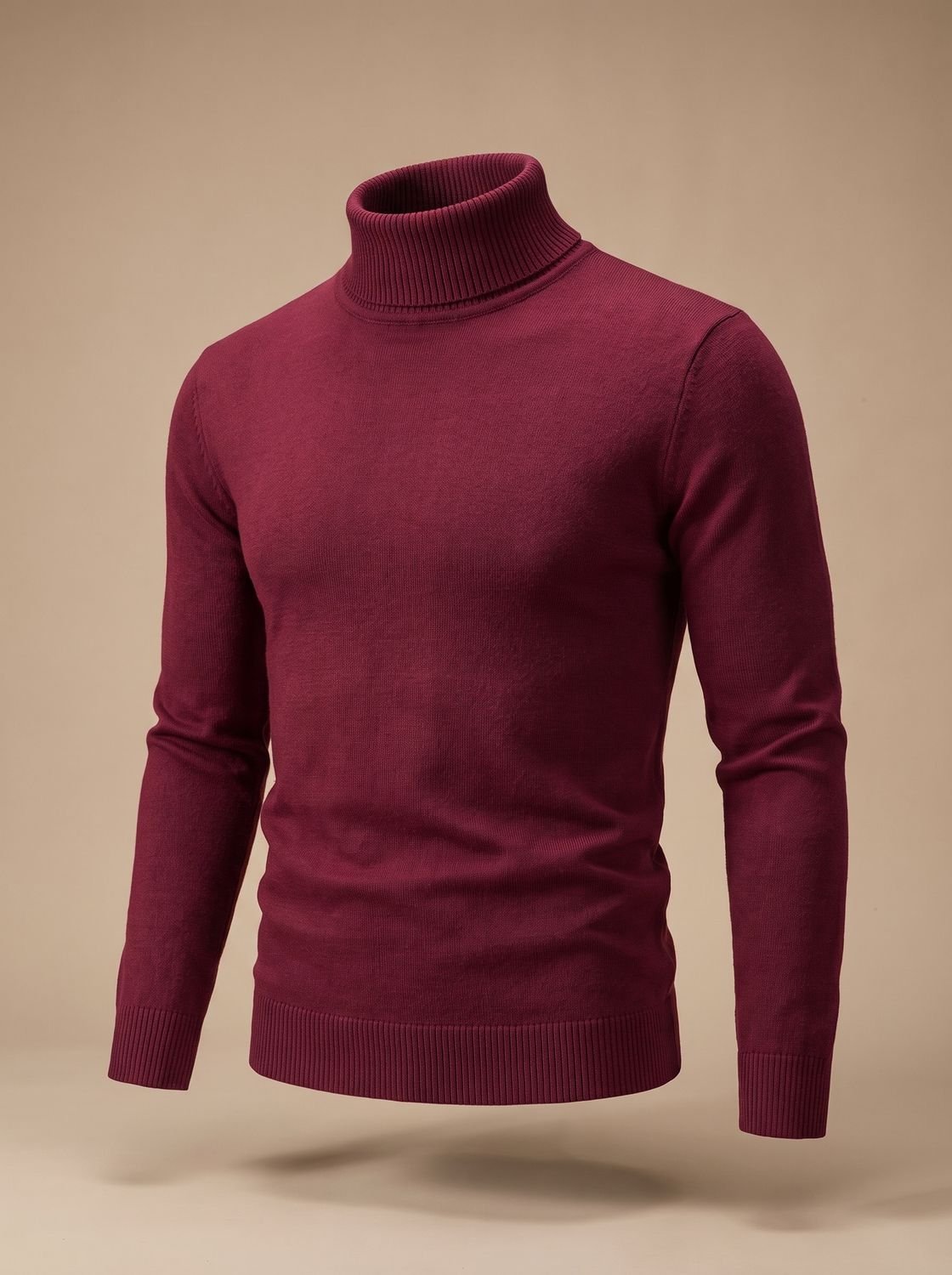 Fijngebreide slim-fit coltrui voor heren met geribde boorden