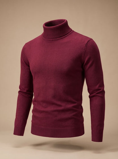 Fijngebreide slim-fit coltrui voor heren met geribde boorden
