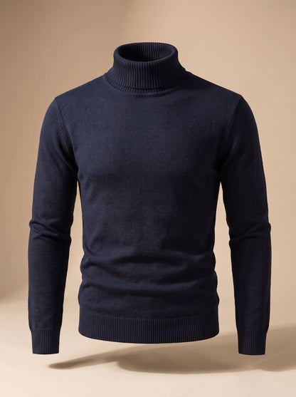 Fijngebreide slim-fit coltrui voor heren met geribde boorden