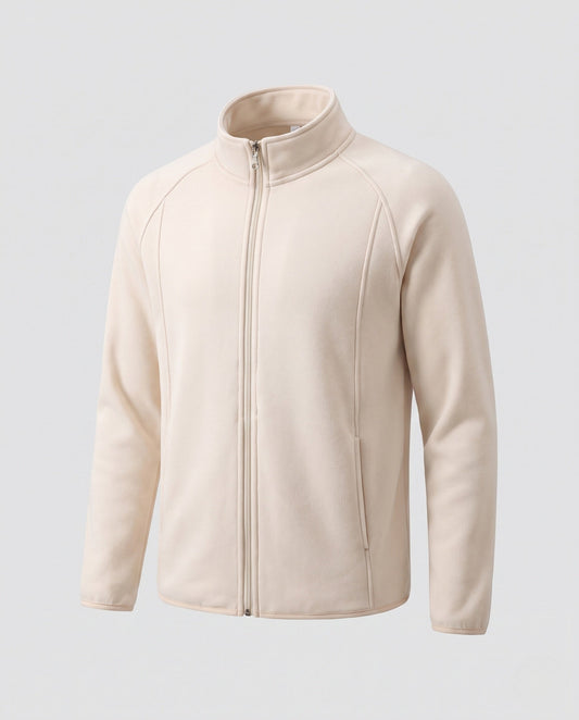 Fleece jas voor heren met opstaande kraag en windbescherming