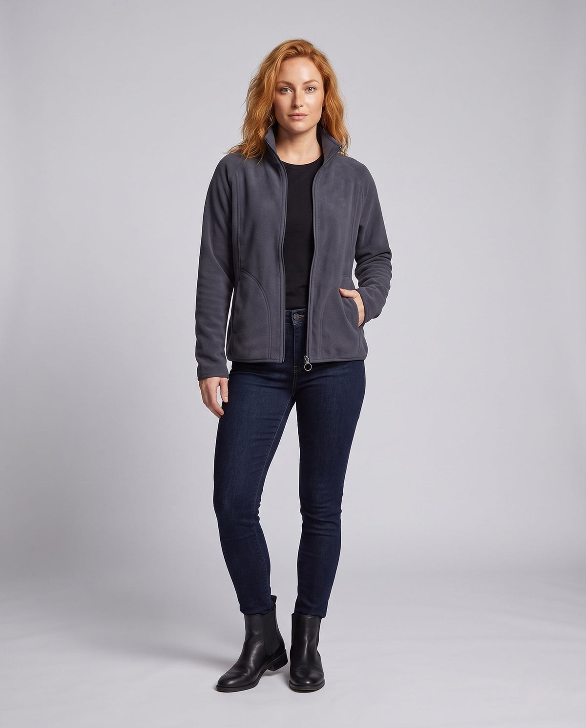 Fleece jas voor heren met opstaande kraag en windbescherming