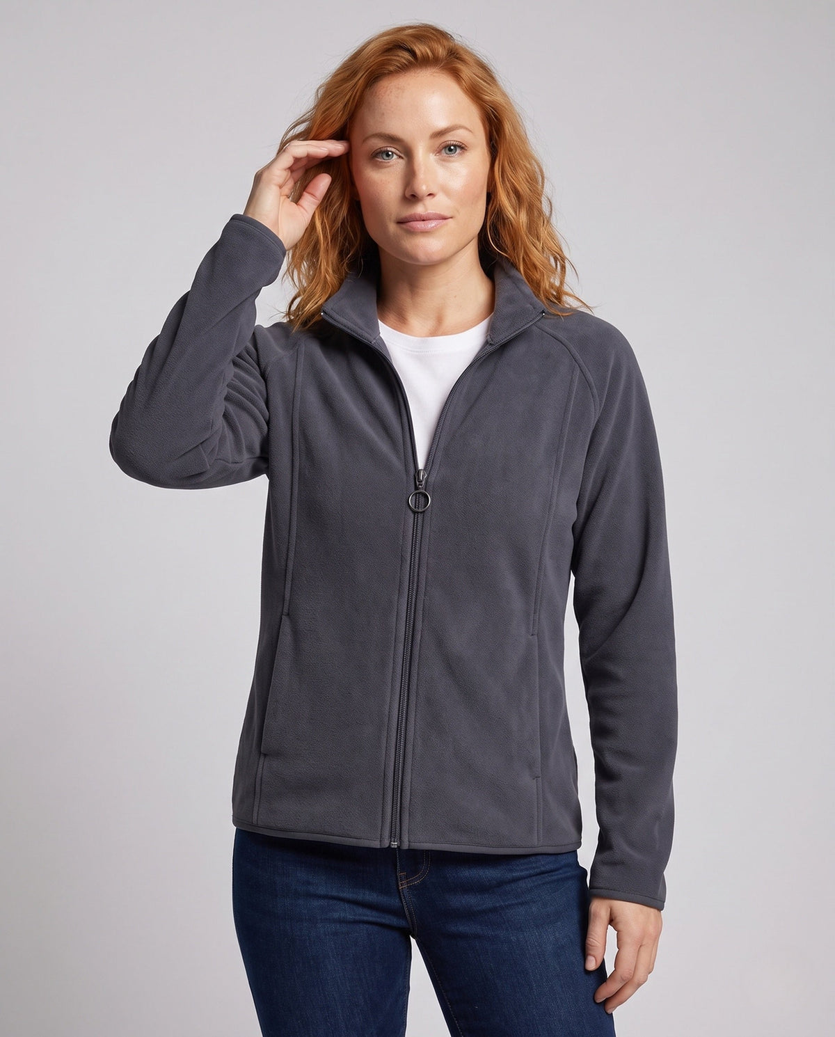 Fleece jas voor heren met opstaande kraag en windbescherming