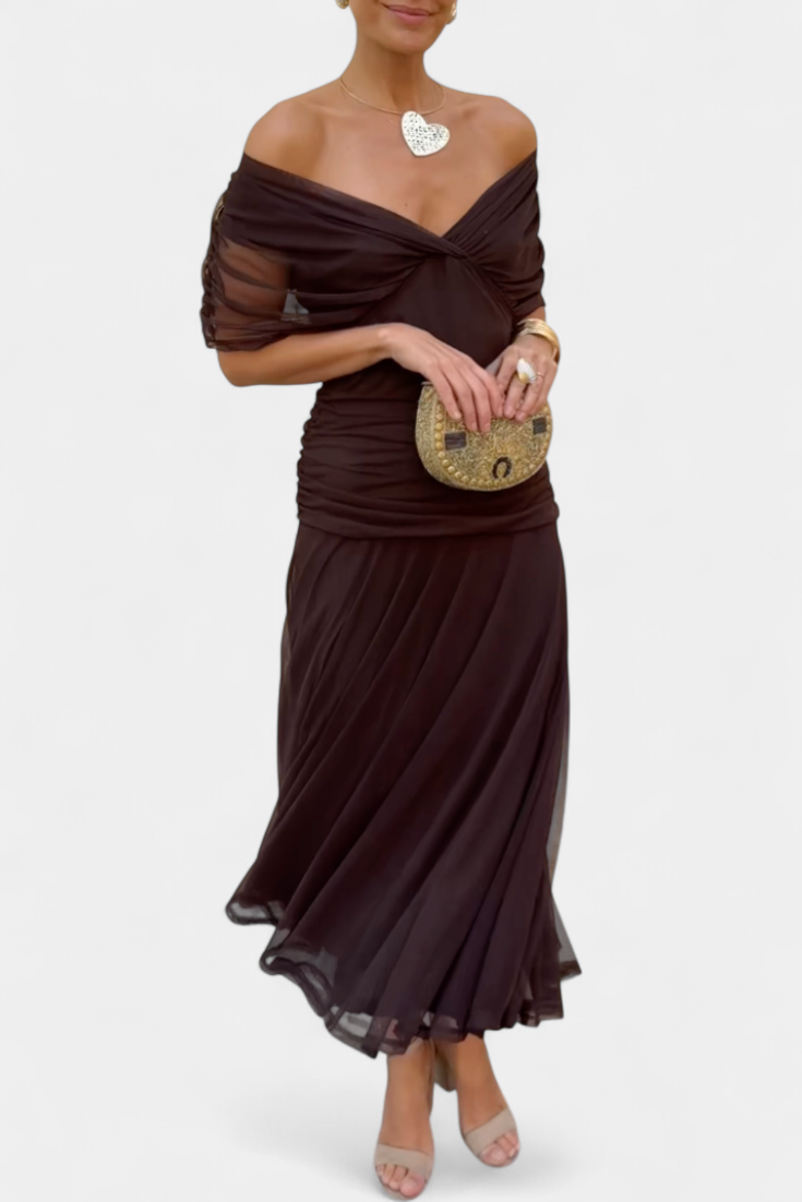 Image of Floor | Dames Off-Shoulder Wrap Midi Jurk