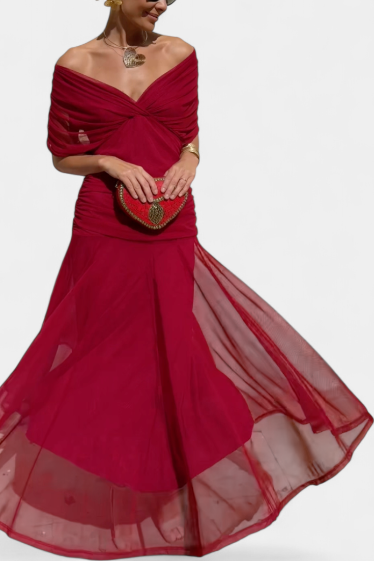 Image of Floor | Dames Off-Shoulder Wrap Midi Jurk