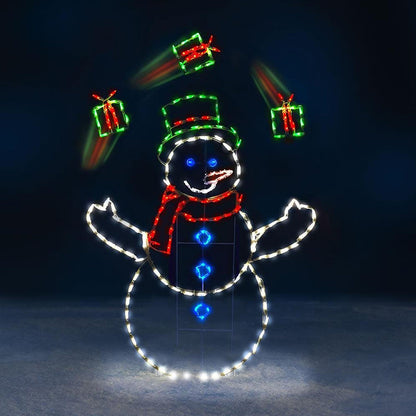 Geanimeerde led-kerstverlichting met sneeuwballengevecht - Sneeuwpop en pinguïn kerstdecoratie voor buiten