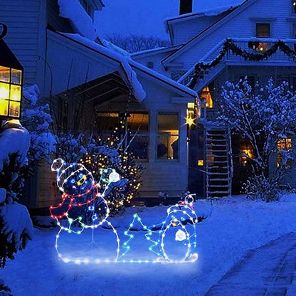 Geanimeerde led-kerstverlichting met sneeuwballengevecht - Sneeuwpop en pinguïn kerstdecoratie voor buiten