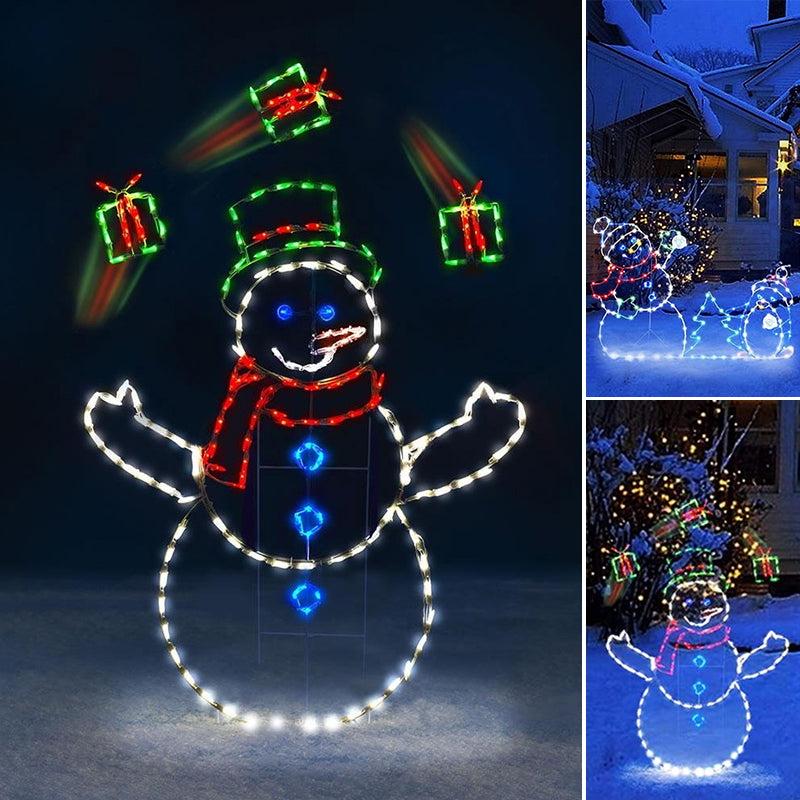 Geanimeerde led-kerstverlichting met sneeuwballengevecht - Sneeuwpop en pinguïn kerstdecoratie voor buiten