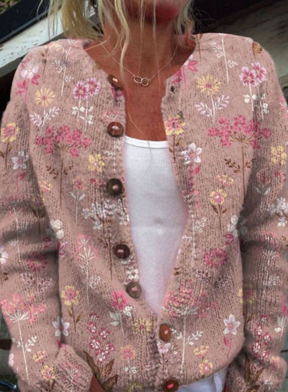 Gebloemd damesvest met knoopsluiting en lange mouwen