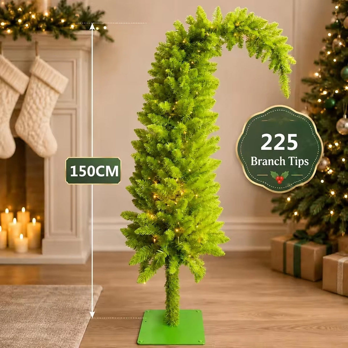 Gebogen kerstboom - Smal speels model met volle takken en metalen voet