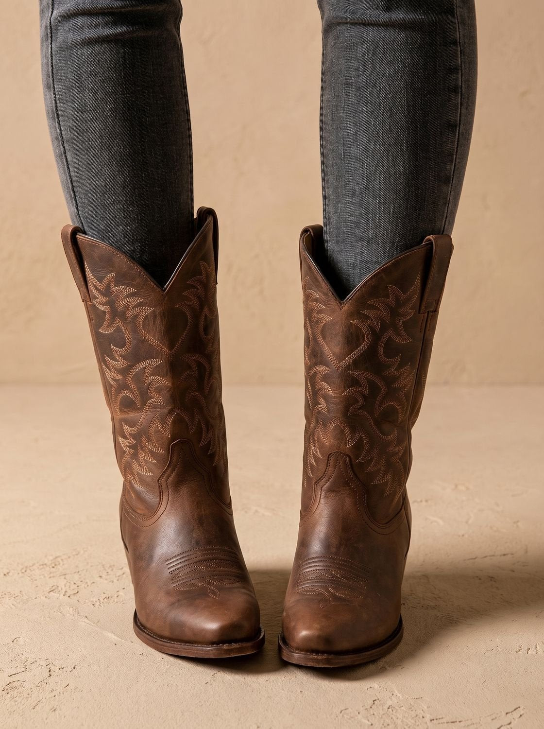 Geborduurde halfhoge western cowboylaarzen met blokhak voor dames, zwart