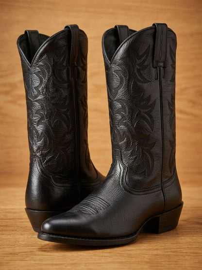 Geborduurde halfhoge western cowboylaarzen met blokhak voor dames, zwart