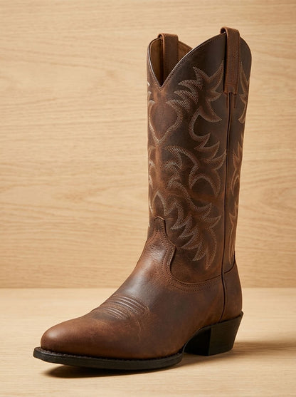Geborduurde halfhoge western cowboylaarzen met blokhak voor dames, zwart
