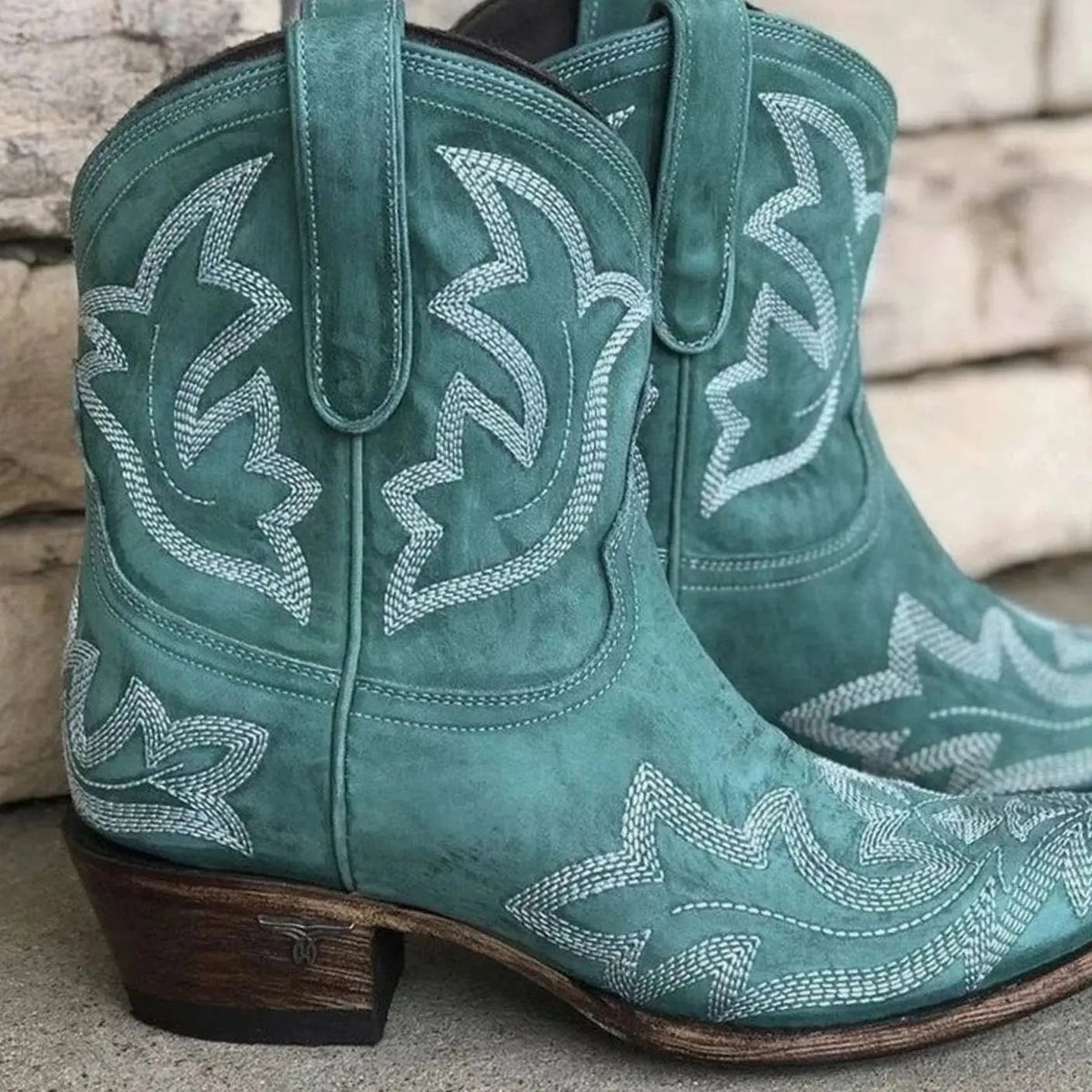 Geborduurde western cowboy enkellaarsjes met blokhak voor dames