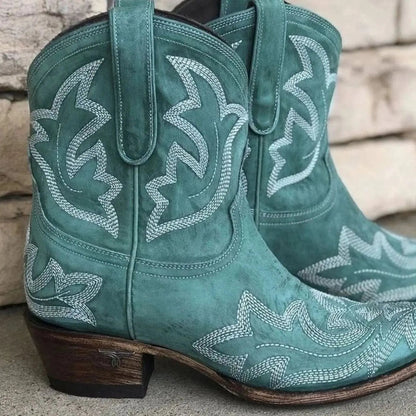 Geborduurde western cowboy enkellaarsjes met blokhak voor dames