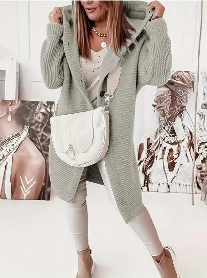 Image of Gebreid damesvest met capuchon