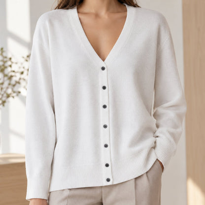 Gebreid damesvest met V-hals en knoopsluiting - relaxed fit