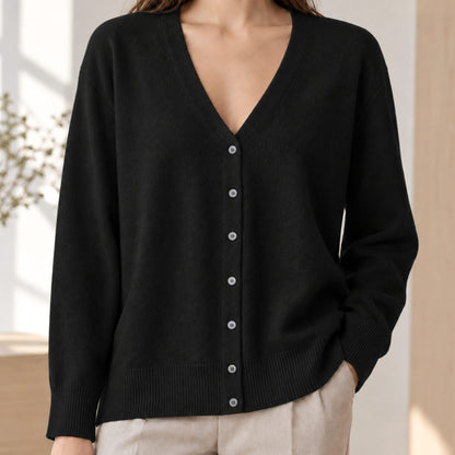 Gebreid damesvest met V-hals en knoopsluiting - relaxed fit