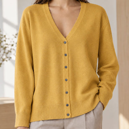 Gebreid damesvest met V-hals en knoopsluiting - relaxed fit