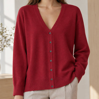 Gebreid damesvest met V-hals en knoopsluiting - relaxed fit