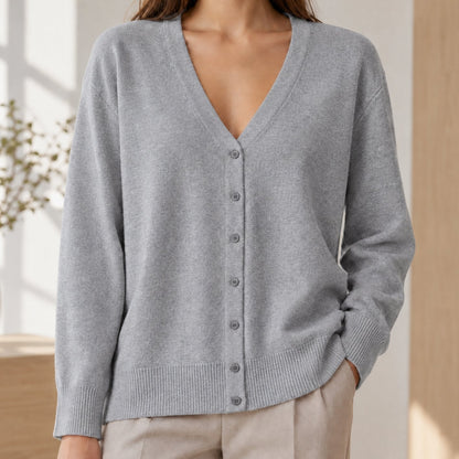 Gebreid damesvest met V-hals en knoopsluiting - relaxed fit