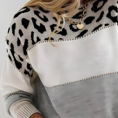 Gebreide damestrui met colorblock en panterprint