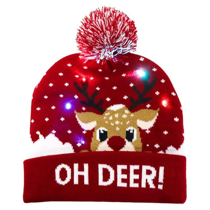 Gebreide kerstmuts met led-verlichting en pompon