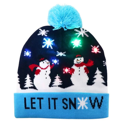 Gebreide kerstmuts met led-verlichting en pompon