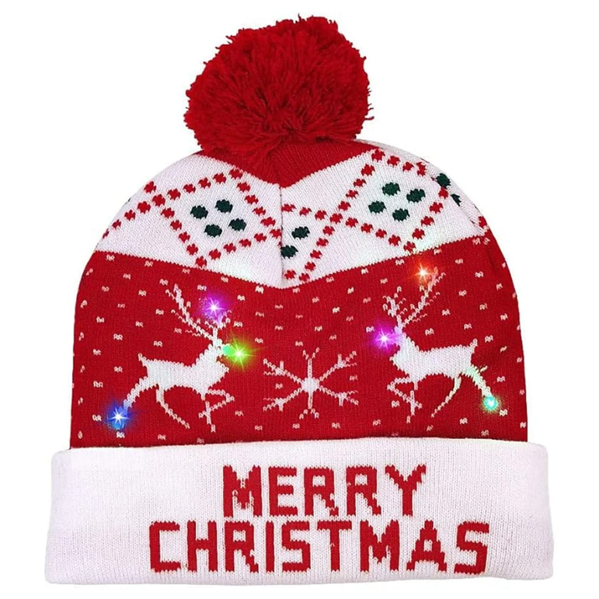 Gebreide kerstmuts met led-verlichting en pompon