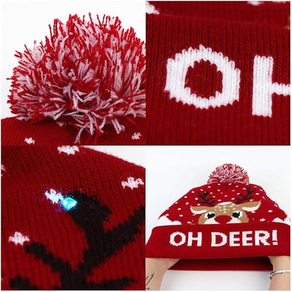 Gebreide kerstmuts met led-verlichting en pompon
