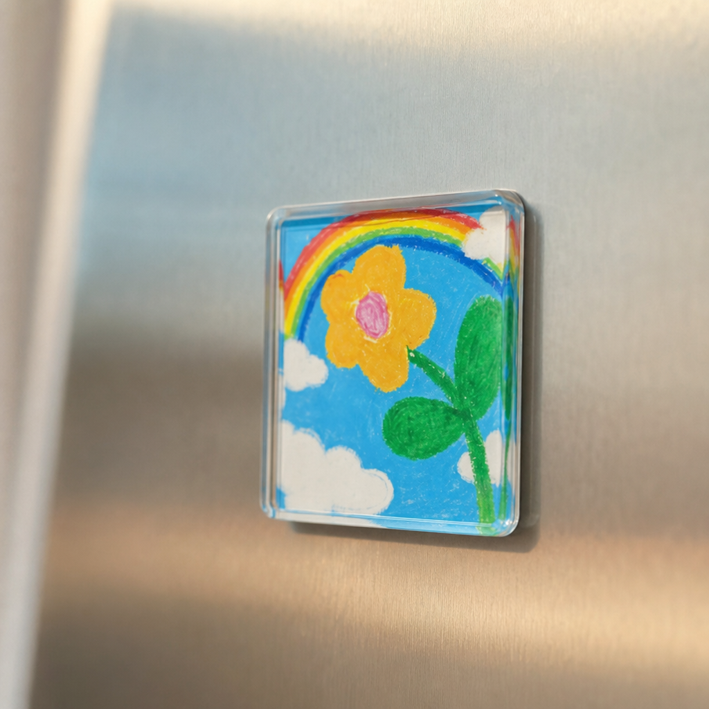 Gepersonaliseerde acryl koelkastmagneten met kindertekening