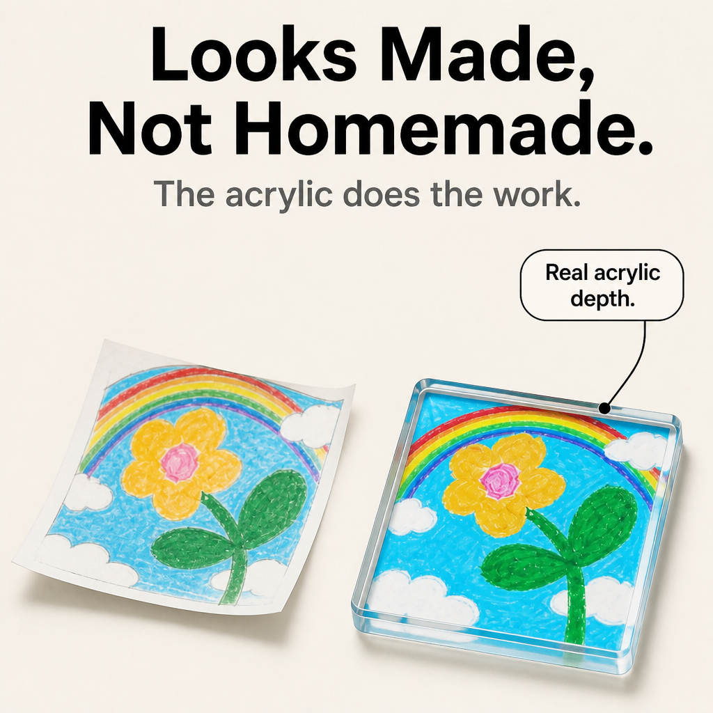 Gepersonaliseerde acryl koelkastmagneten met kindertekening