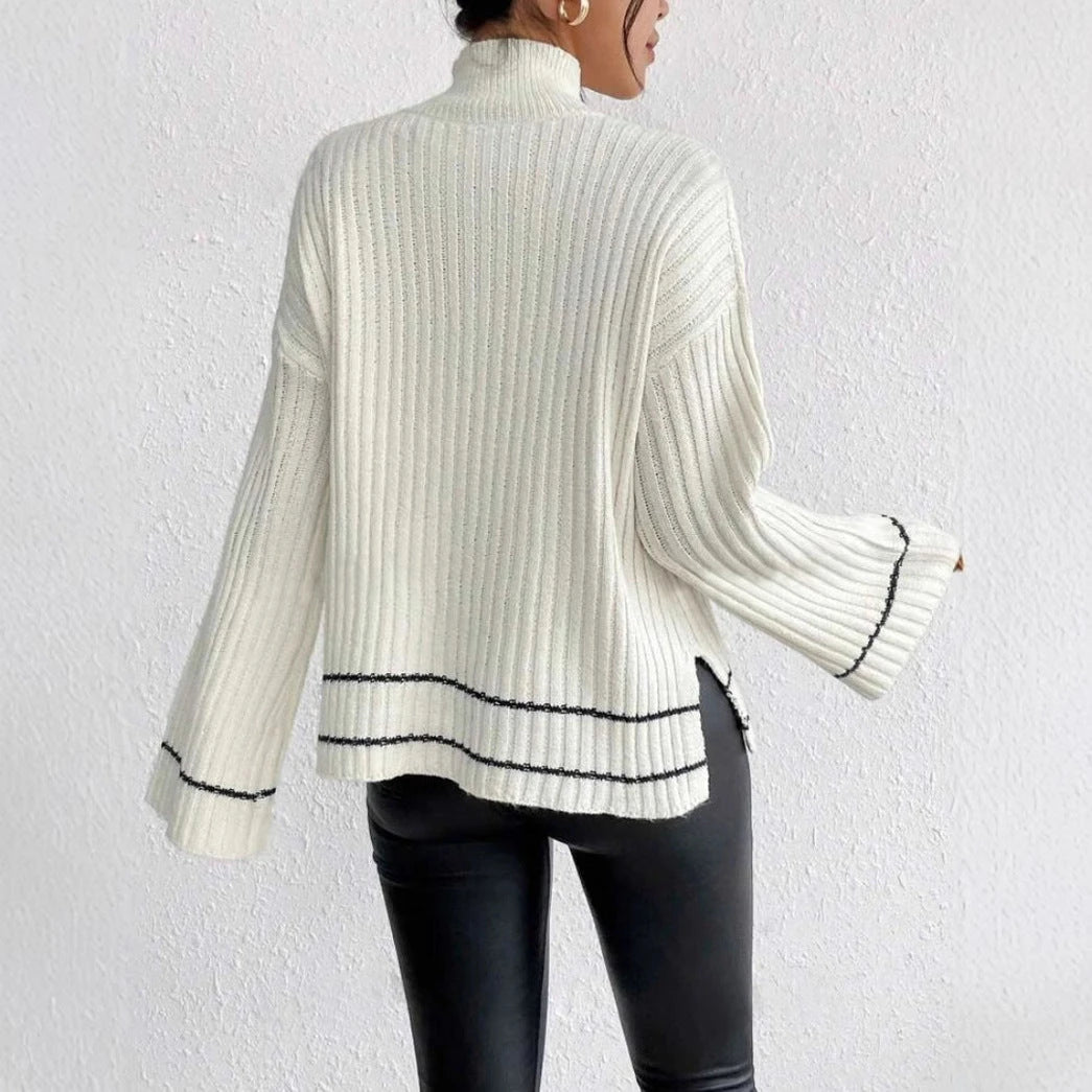 Image of Geribbelde Dames Trui met Mock Neck