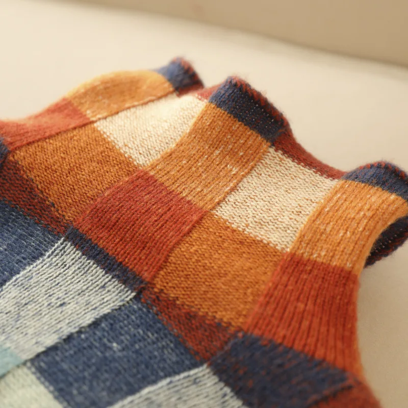 Geruite damestrui met relaxed fit - Comfortabele gebreide trui met ruitpatroon en ronde hals, zachte oversized wintertrui