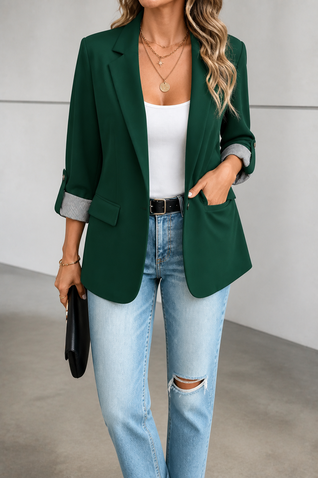 Getailleerde blazer met oprolbare mouwen en gestreepte manchetten