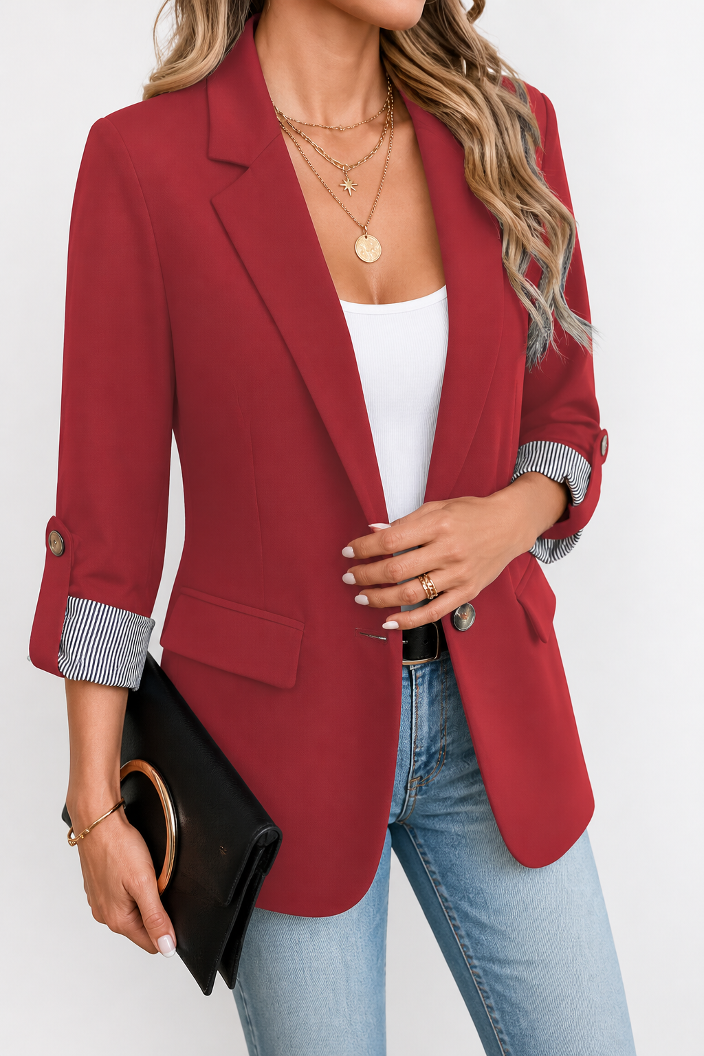 Getailleerde blazer met oprolbare mouwen en gestreepte manchetten