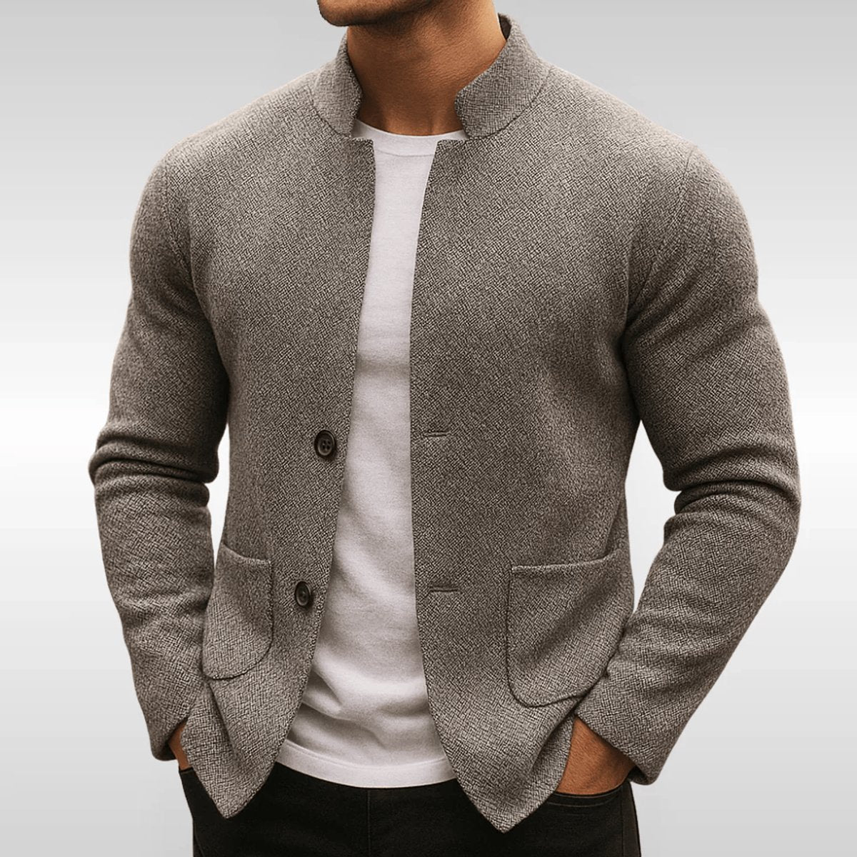 Gevoerde slim fit herenblazer met gebreide textuur en opstaande kraag