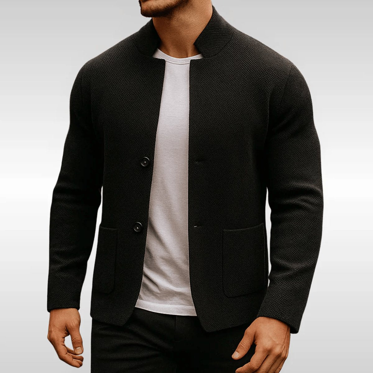 Gevoerde slim fit herenblazer met gebreide textuur en opstaande kraag