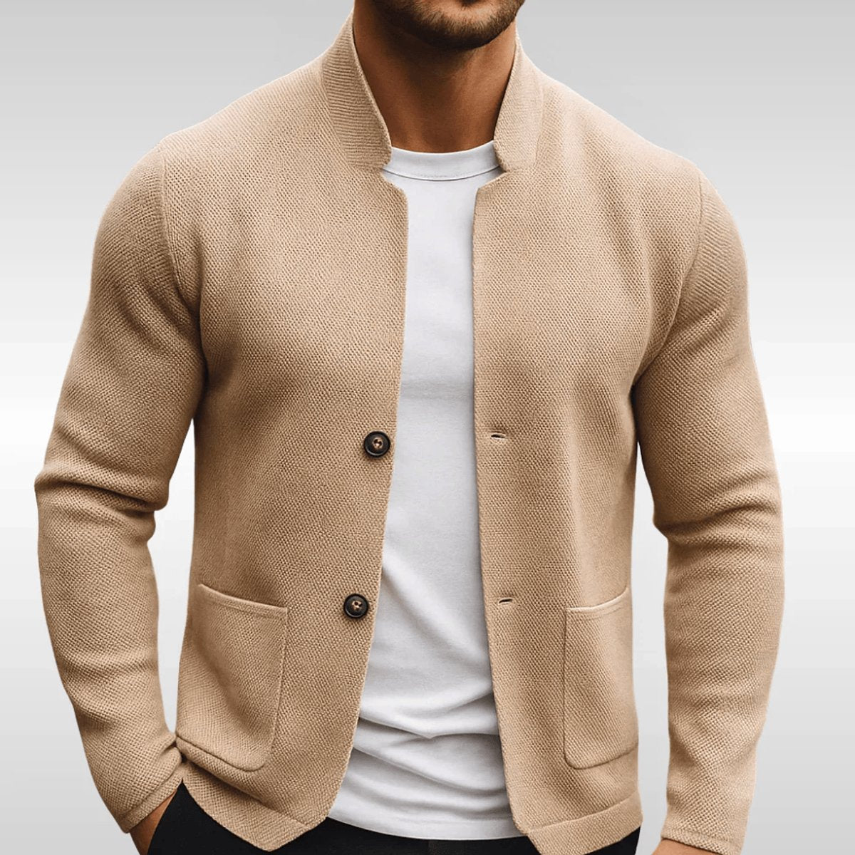 Gevoerde slim fit herenblazer met gebreide textuur en opstaande kraag