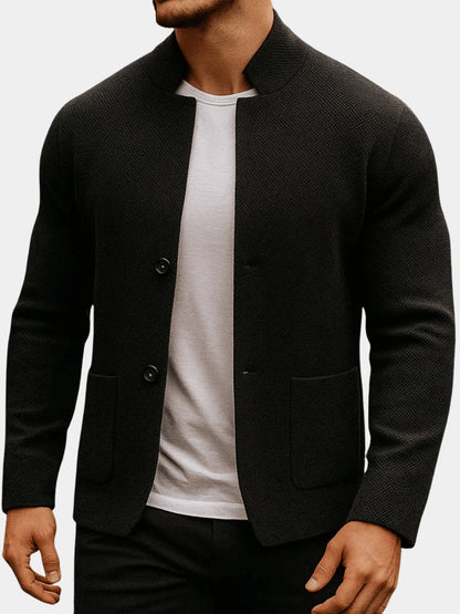 Gevoerde slim fit herenblazer met gebreide textuur en opstaande kraag