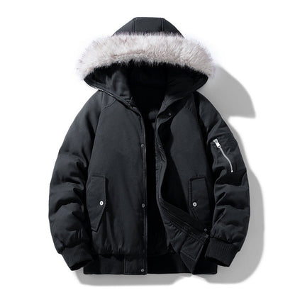 Gevoerde winterparka voor heren met afneembare capuchon met imitatiebont en winddichte wattering