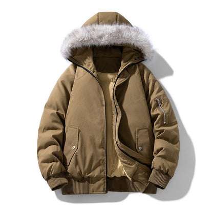 Gevoerde winterparka voor heren met afneembare capuchon met imitatiebont en winddichte wattering