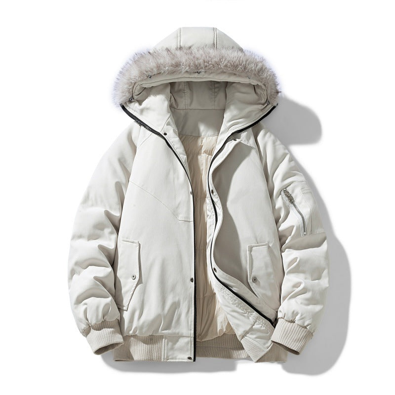 Gevoerde winterparka voor heren met afneembare capuchon met imitatiebont en winddichte wattering