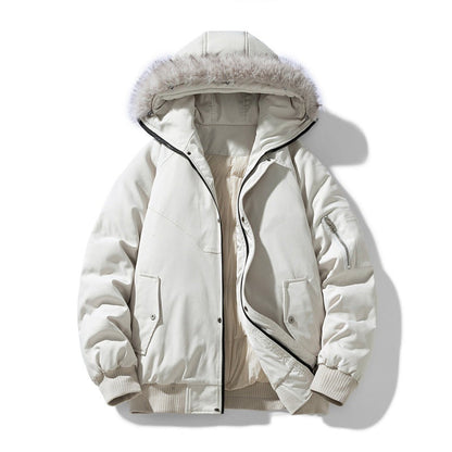 Gevoerde winterparka voor heren met afneembare capuchon met imitatiebont en winddichte wattering
