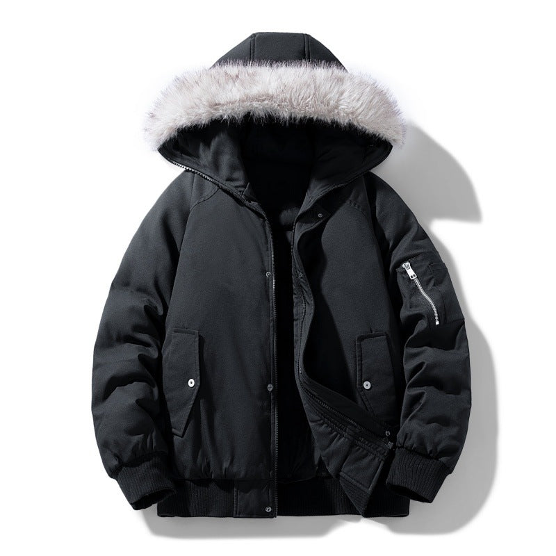 Gevoerde winterparka voor heren met afneembare capuchon met imitatiebont en winddichte wattering