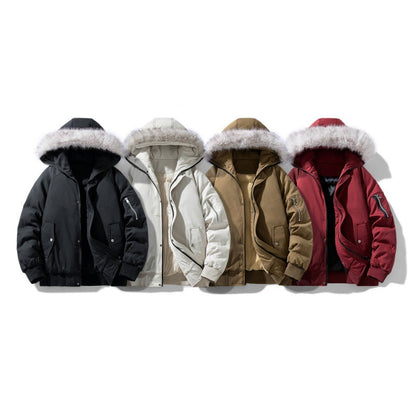 Gevoerde winterparka voor heren met afneembare capuchon met imitatiebont en winddichte wattering