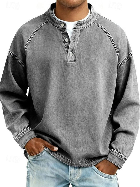 Gewassen vintage henley-gebreide trui met lange mouwen voor heren